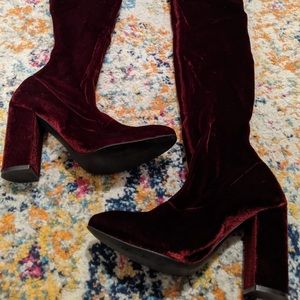 Bordeaux velvet over the knee Zara boots in good condition